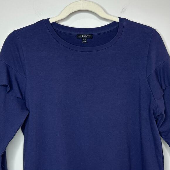 Lane Bryant  Navy Blue and Plaid Layer Shirt Size 14/16 Ruffle Sleeve - Picture 2 of 8